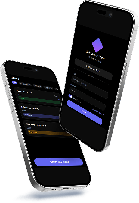 Vaani app interface on mobile devices
